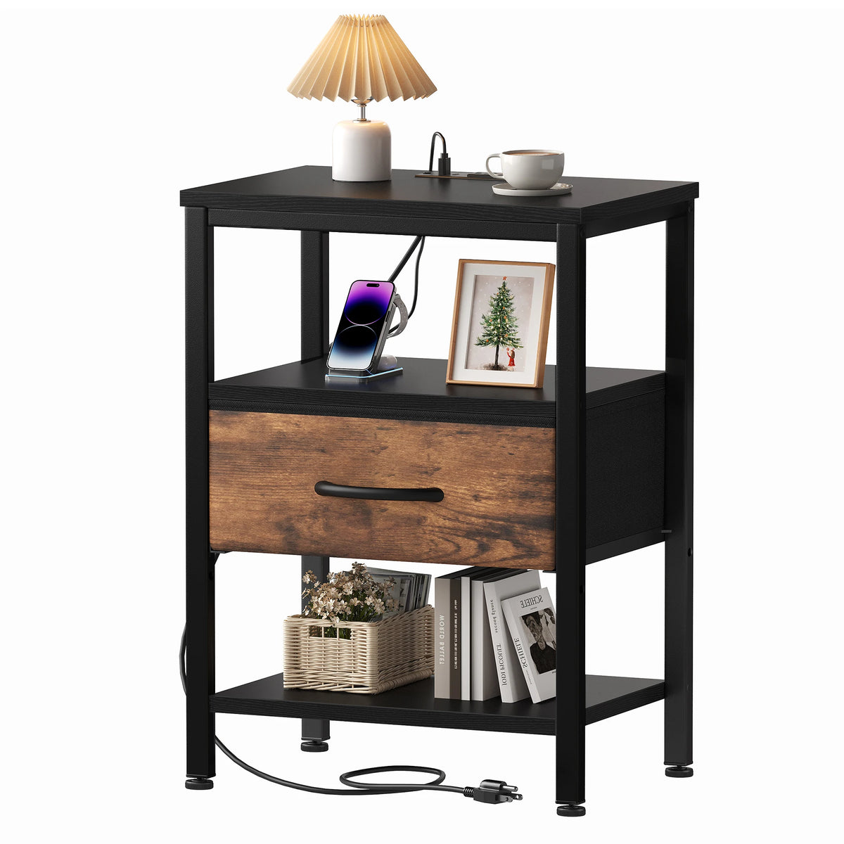 LED Nightstand with Charging Station