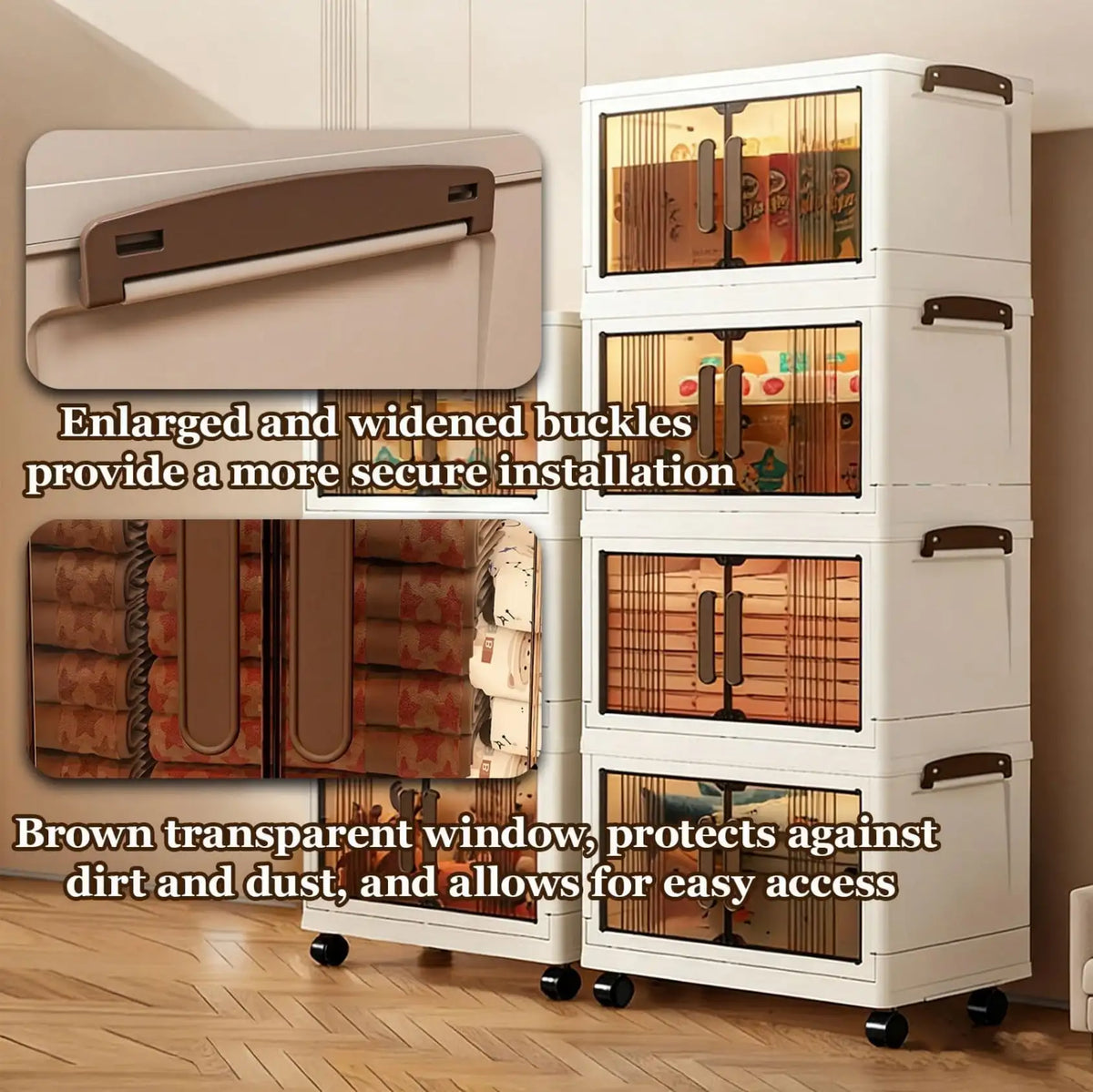 Armoire de rangement empilable avec portes et roues