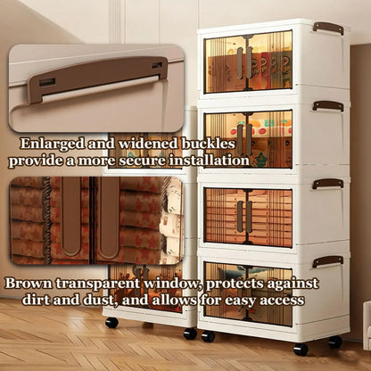 Armoire de rangement empilable avec portes et roues