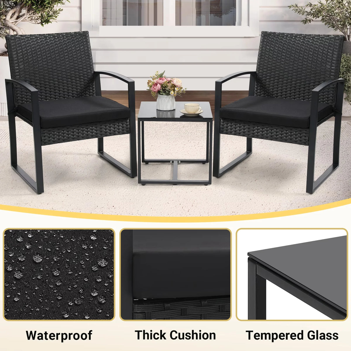 3-Piece Wicker Patio Bistro Set