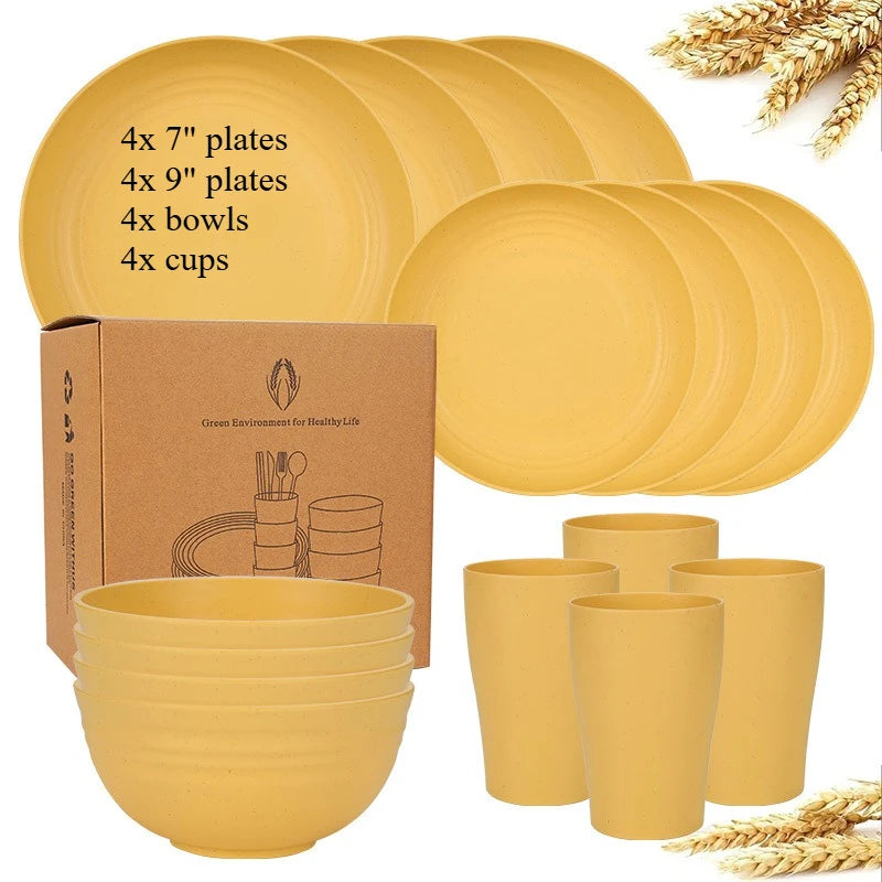 16-Piece Wheat Straw Dinnerware Set