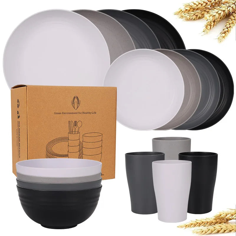 16-Piece Wheat Straw Dinnerware Set