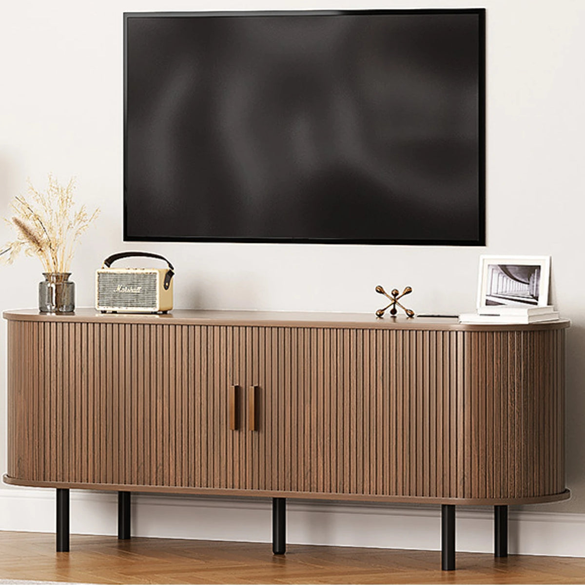 TV Stand with Sliding Doors and Power Outlet