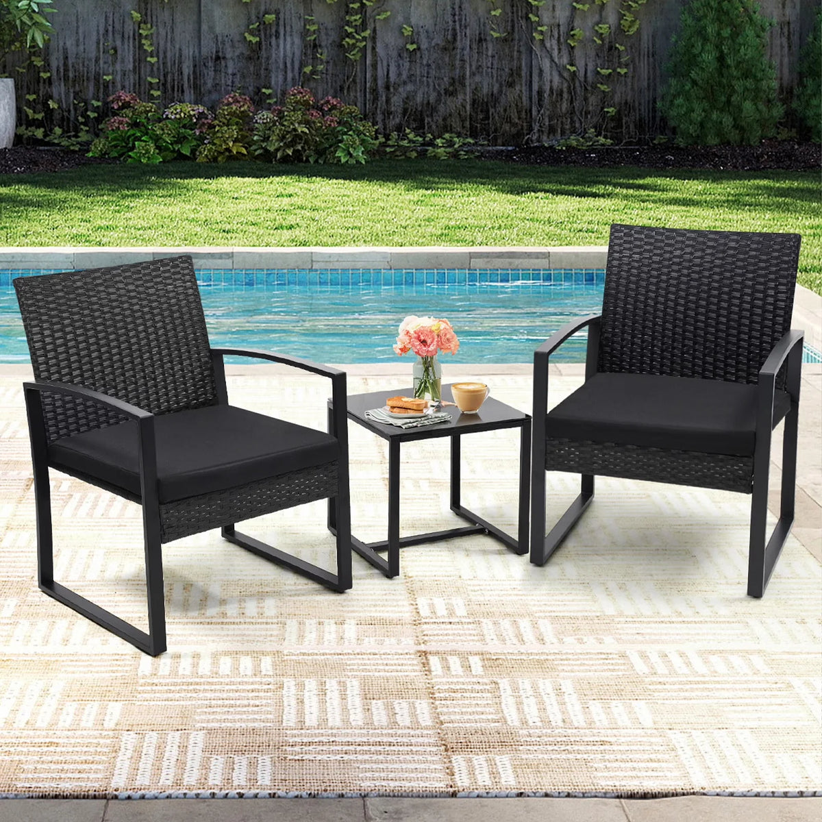 3-Piece Wicker Patio Bistro Set