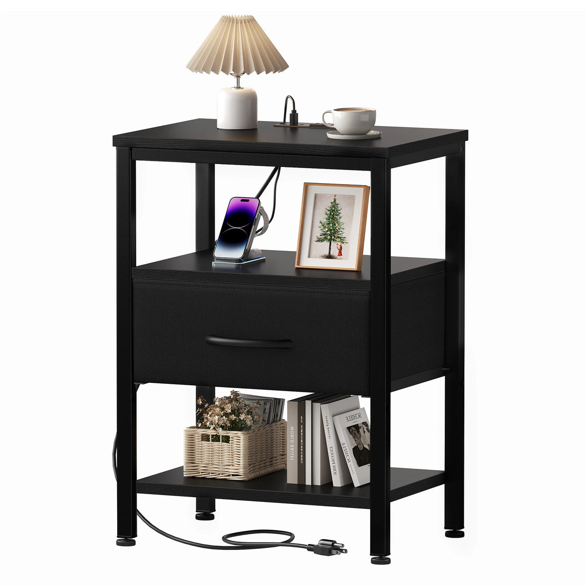 LED Nightstand with Charging Station