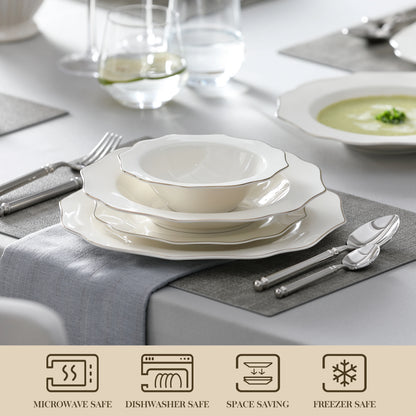 Service de vaisselle en porcelaine blanche à bordure dorée