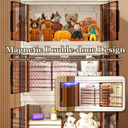 Armoire de rangement empilable avec portes et roues