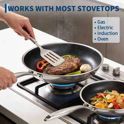 6-Piece Stainless Steel Frying Pan and Lid Set