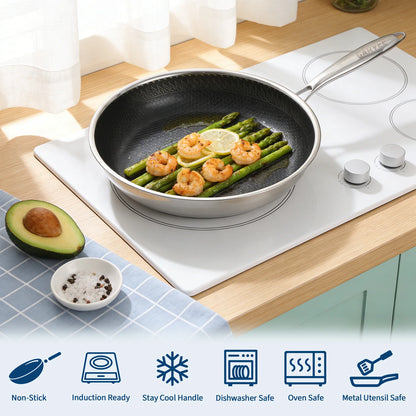 6-Piece Stainless Steel Frying Pan and Lid Set