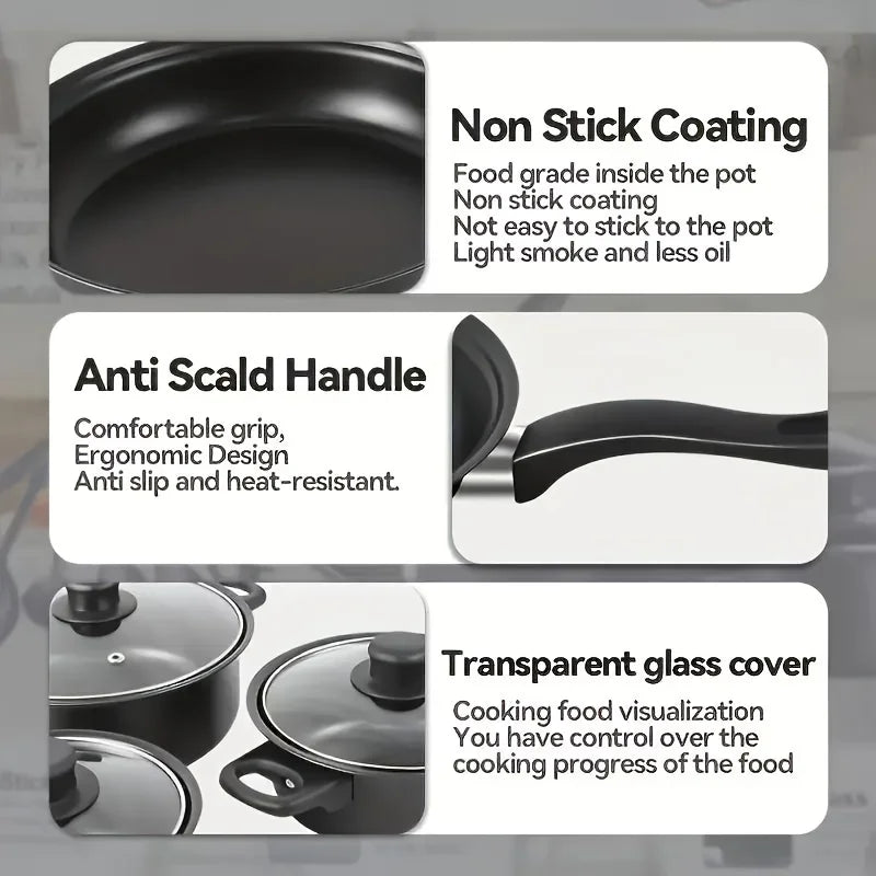 Juego de cocina antiadherente negro de 13 piezas