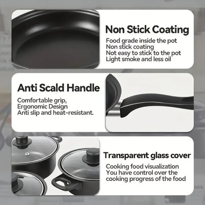 Juego de cocina antiadherente negro de 13 piezas