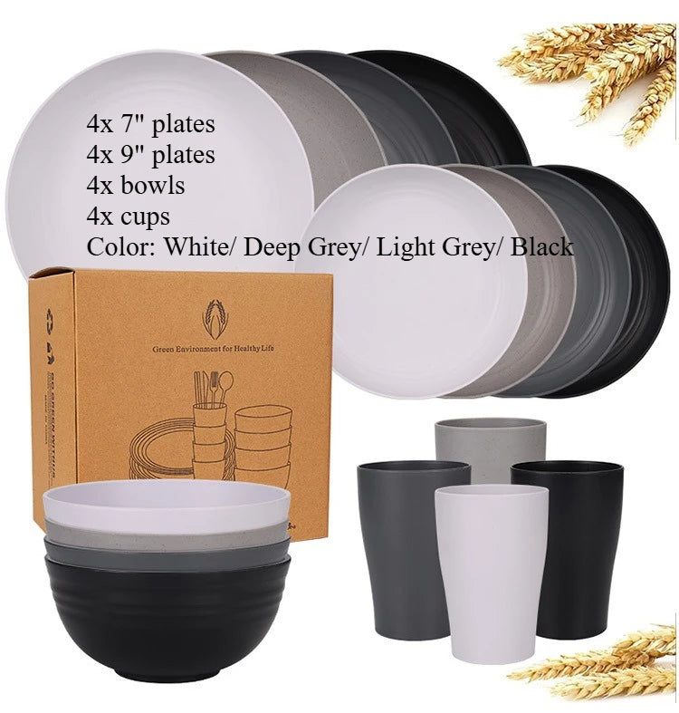 16-Piece Wheat Straw Dinnerware Set