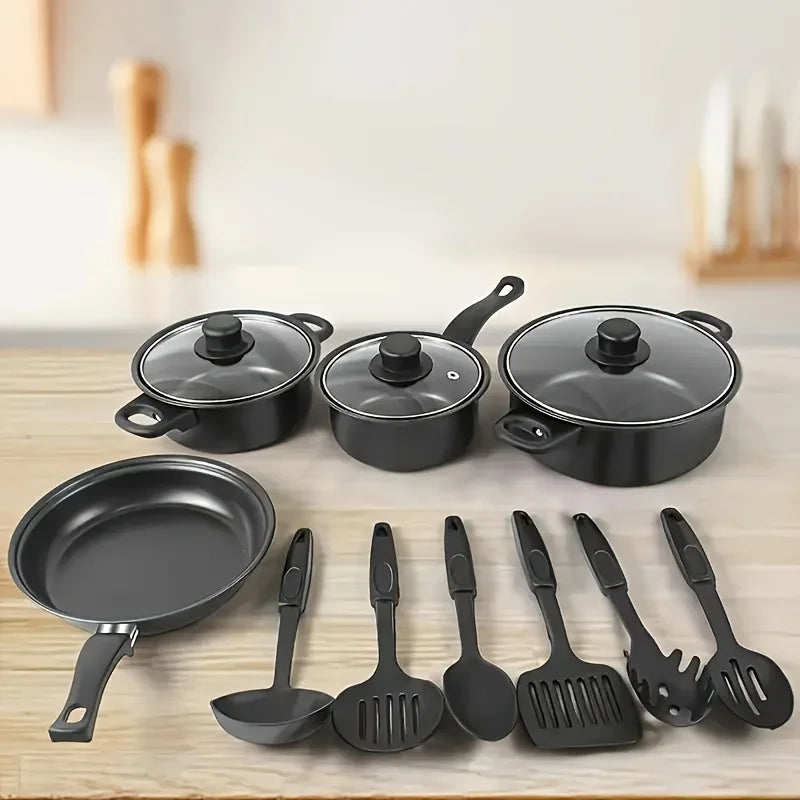 Juego de cocina antiadherente negro de 13 piezas