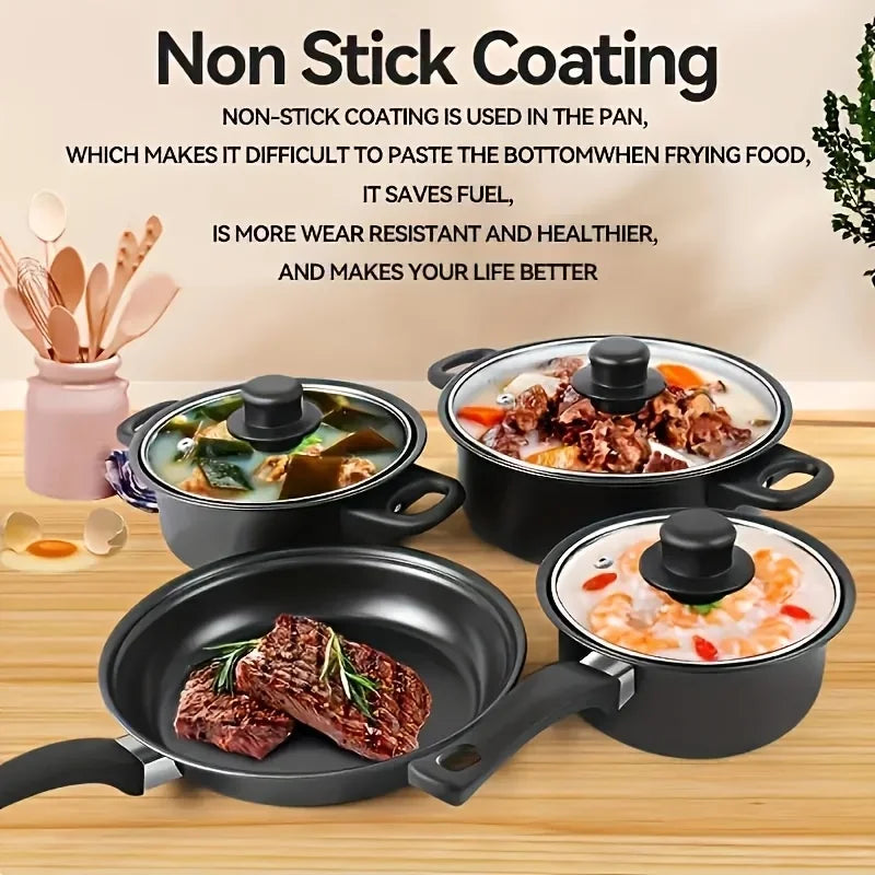 Juego de cocina antiadherente negro de 13 piezas