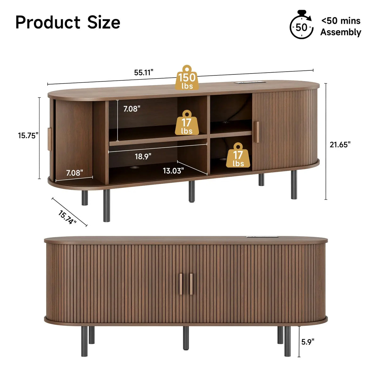 TV Stand with Sliding Doors and Power Outlet
