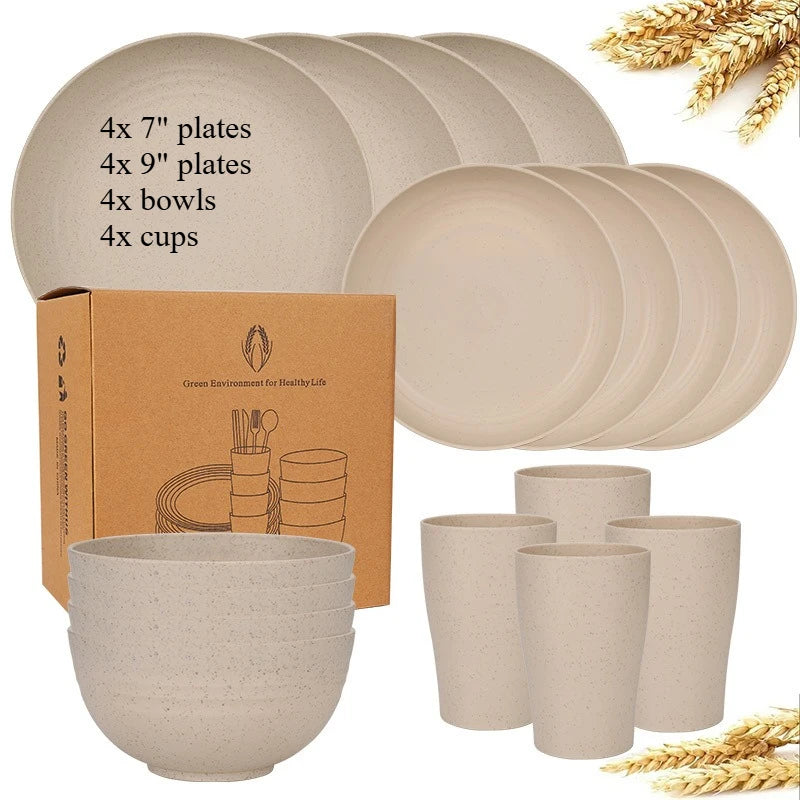 16-Piece Wheat Straw Dinnerware Set