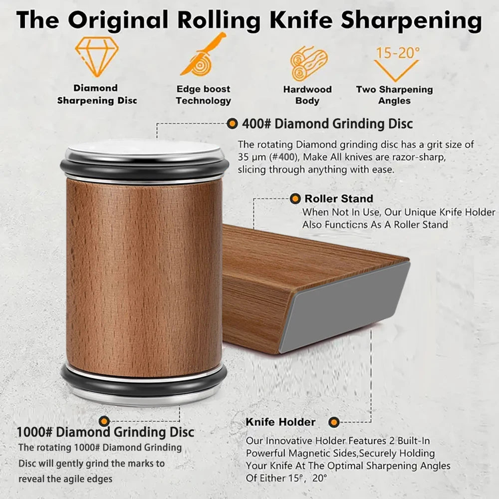 Rolling Knife Sharpener and Sharpening Stone Set