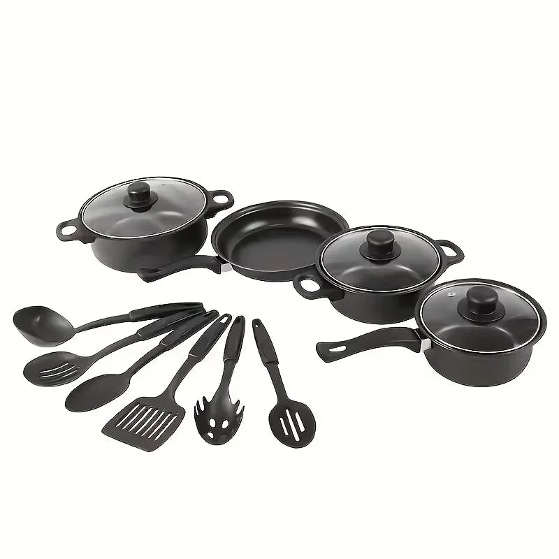 Juego de cocina antiadherente negro de 13 piezas