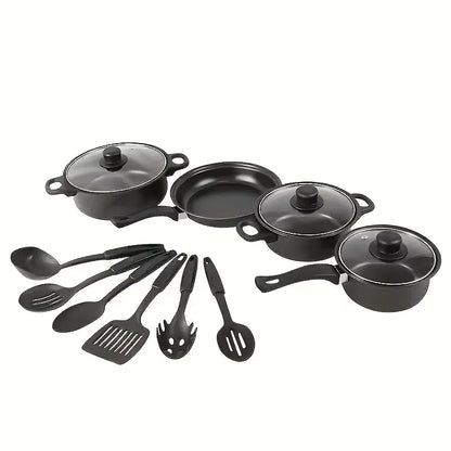 Juego de cocina antiadherente negro de 13 piezas