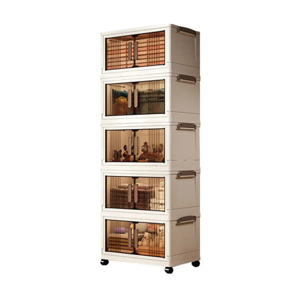 Armoire de rangement empilable avec portes et roues
