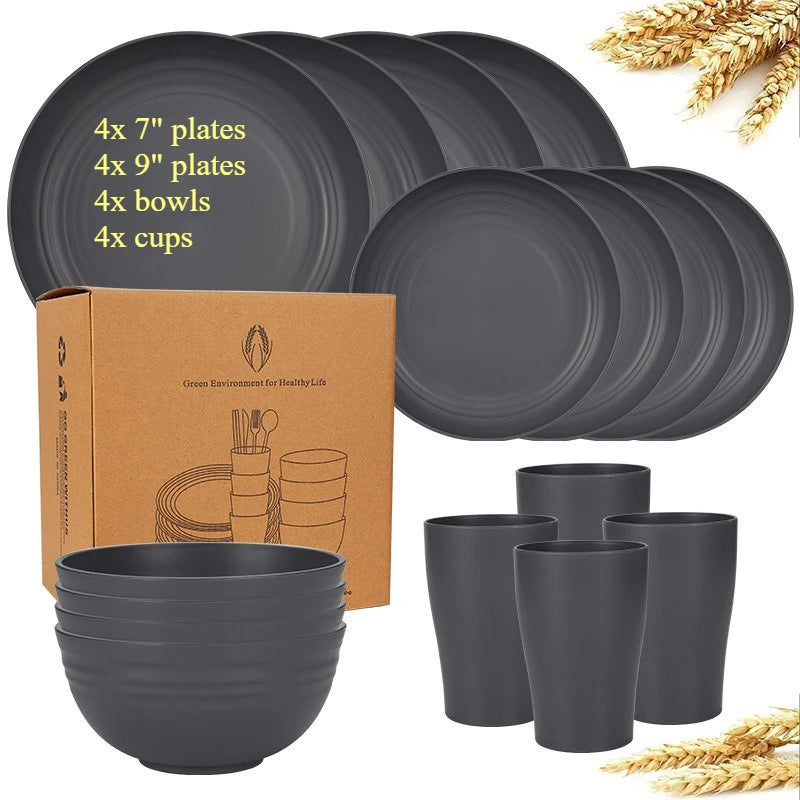 16-Piece Wheat Straw Dinnerware Set