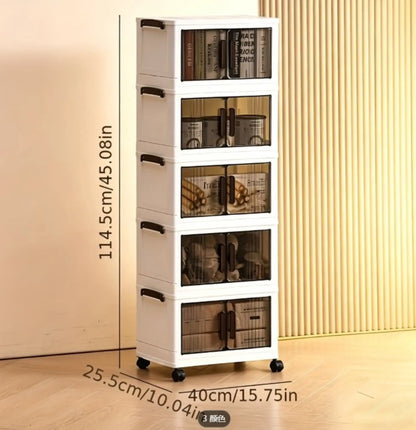 Armoire de rangement empilable avec portes et roues