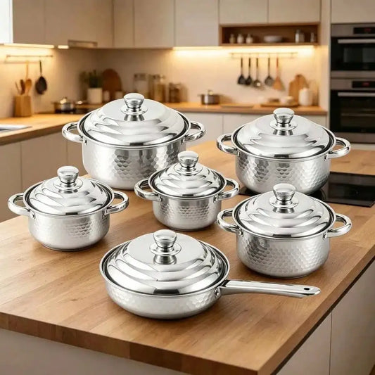 12-Piece Hammered Stainless Steel Cookware Set