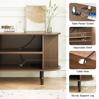 TV Stand with Sliding Doors and Power Outlet