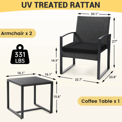 3-Piece Wicker Patio Bistro Set