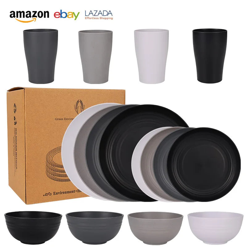 16-Piece Wheat Straw Dinnerware Set