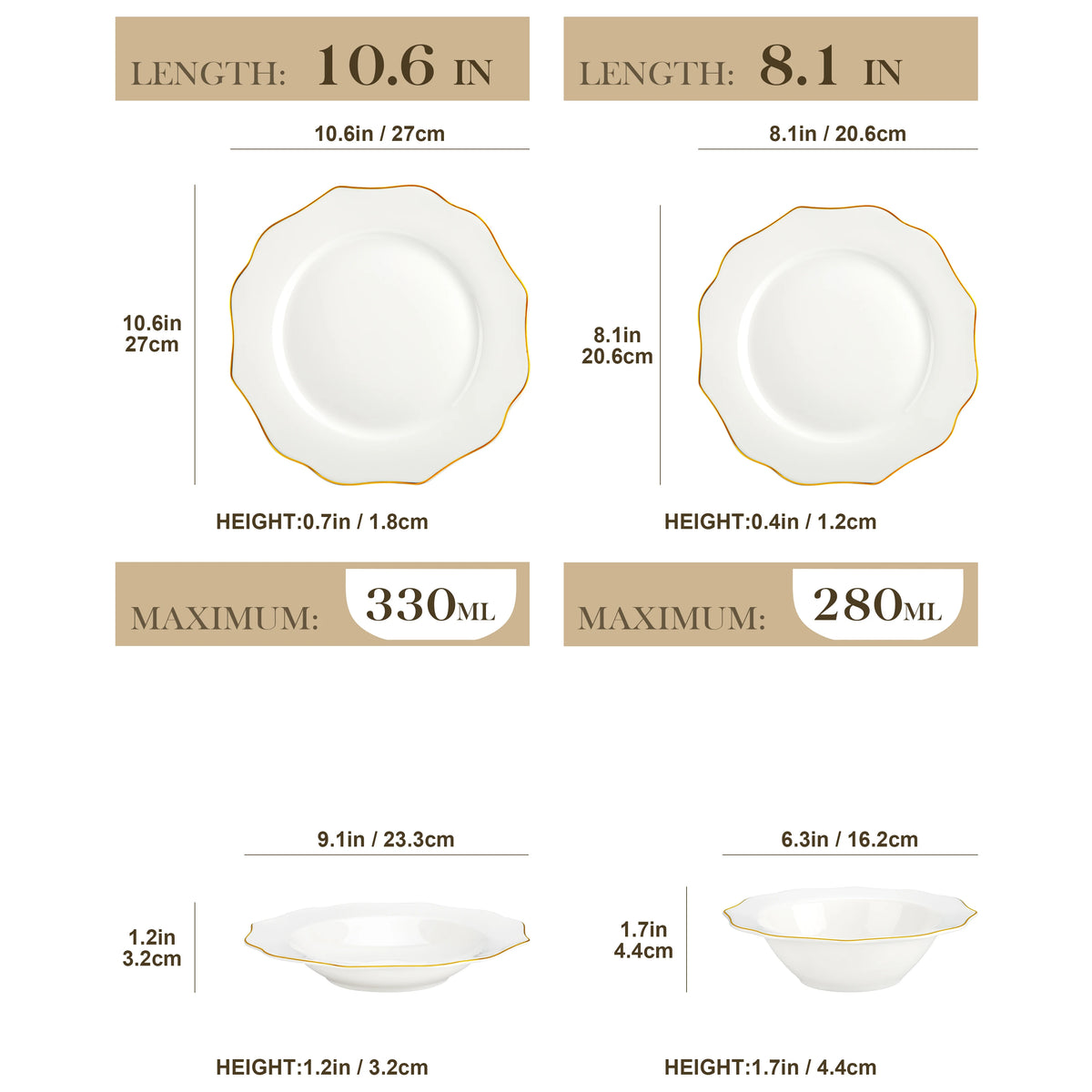Service de vaisselle en porcelaine blanche à bordure dorée