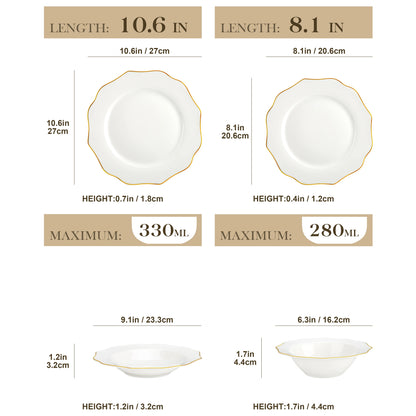 Service de vaisselle en porcelaine blanche à bordure dorée