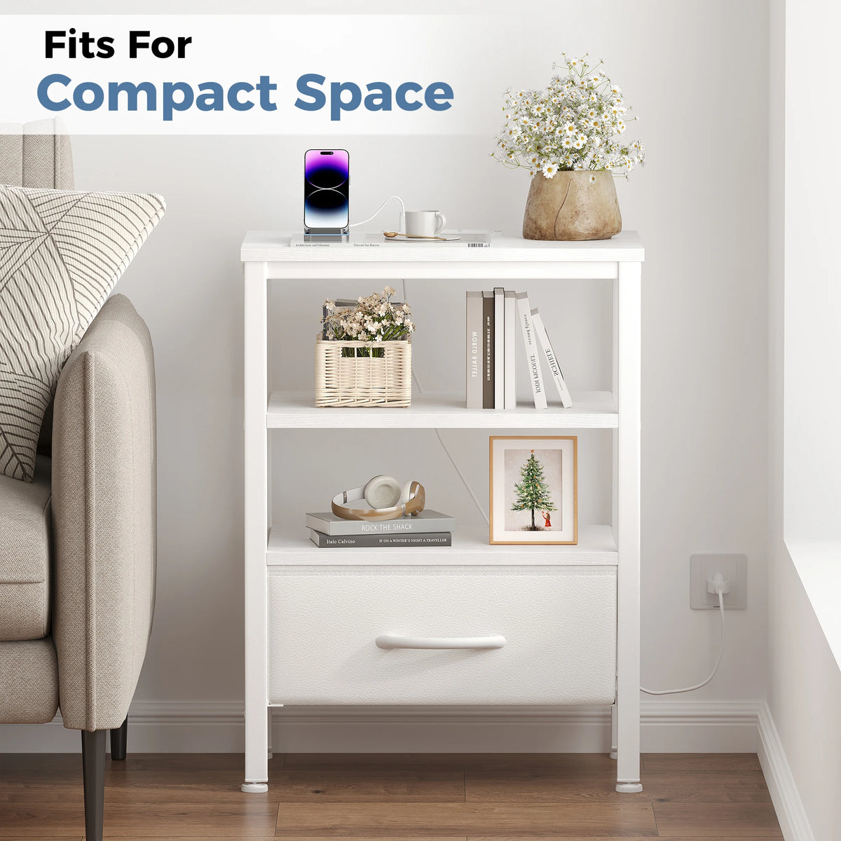 LED Nightstand with Charging Station
