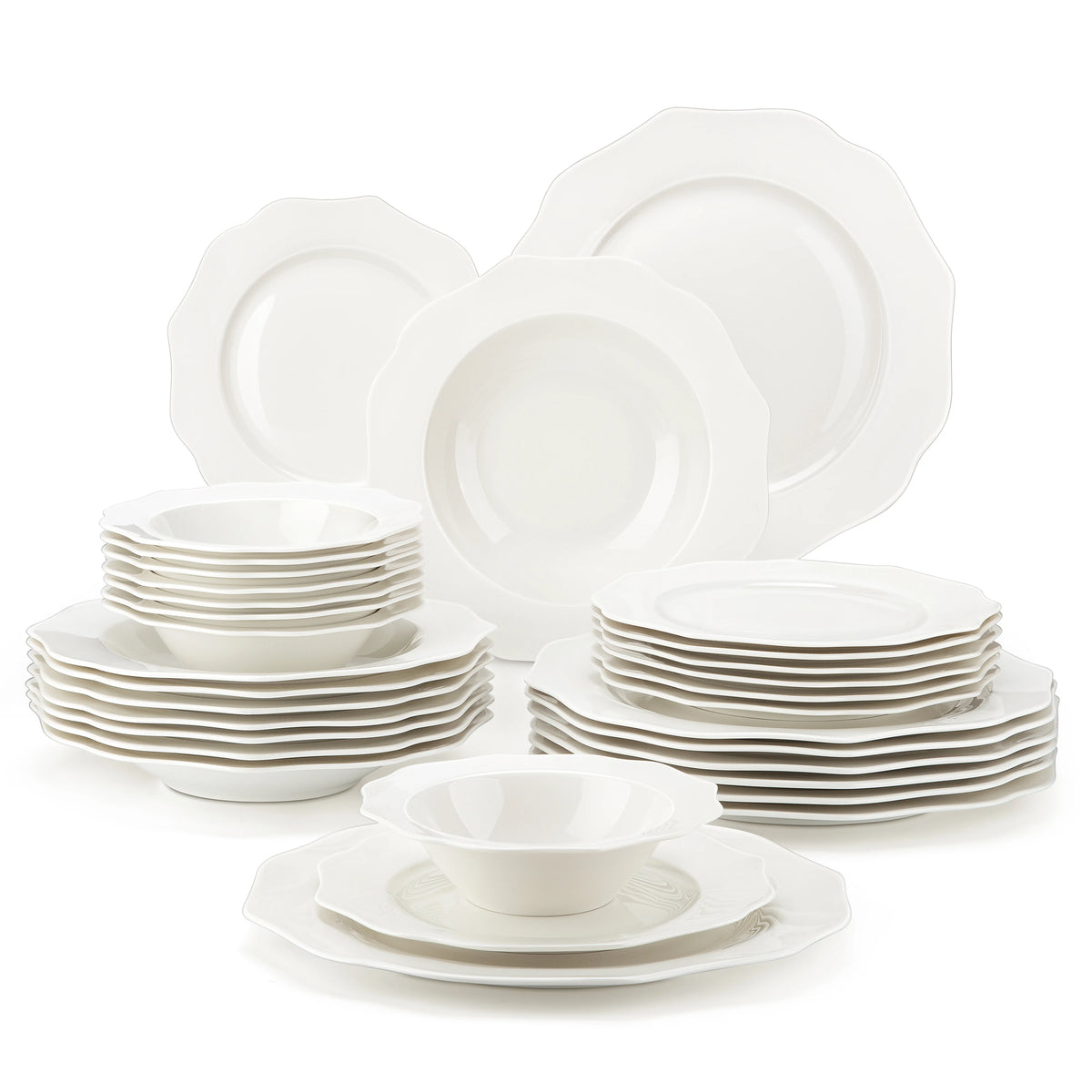 Service de vaisselle en porcelaine blanche à bordure dorée