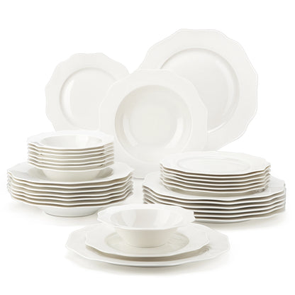 Service de vaisselle en porcelaine blanche à bordure dorée