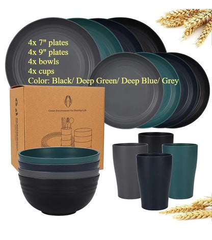 16-Piece Wheat Straw Dinnerware Set