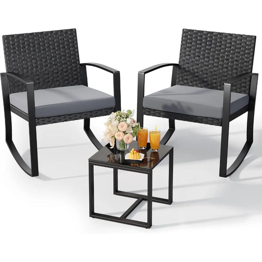 Outdoor Rattan Rocking Bistro Set