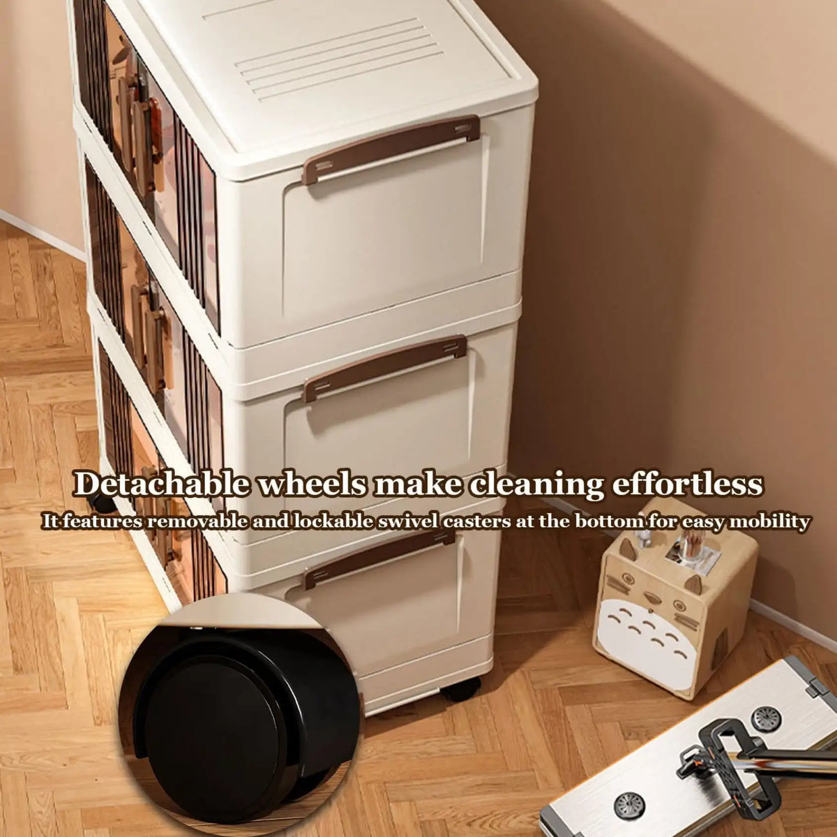 Armoire de rangement empilable avec portes et roues