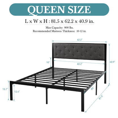 Metal Bed Frame with Upholstered Headboard