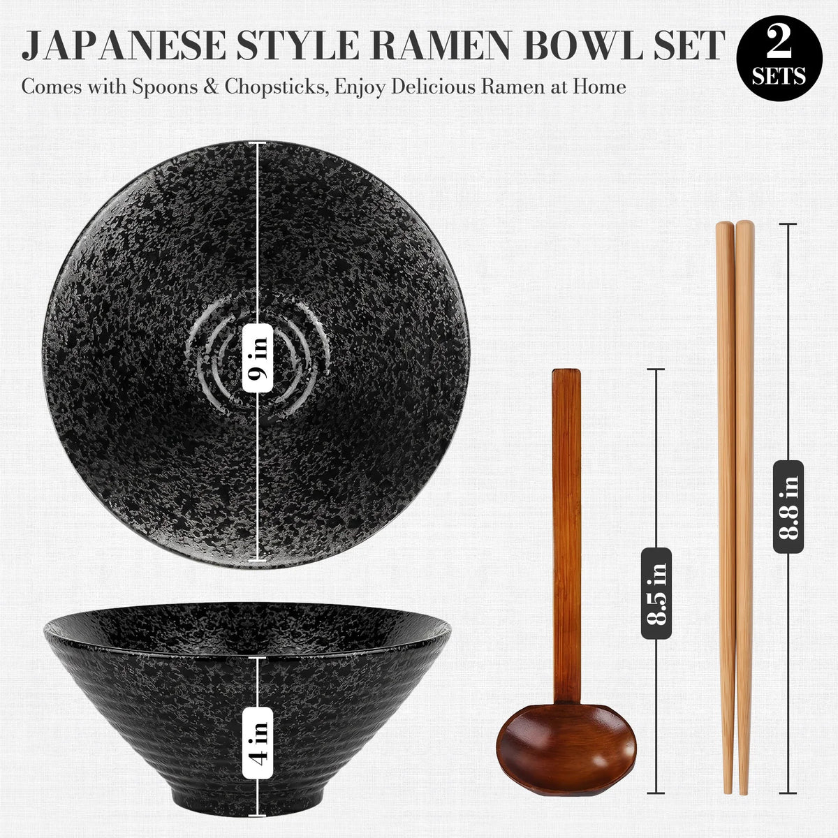 2-Piece 9-Inch Ceramic Ramen Bowl Set