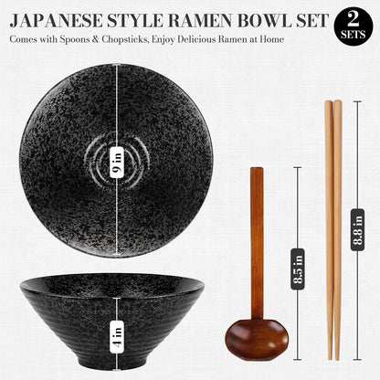 2-Piece 9-Inch Ceramic Ramen Bowl Set