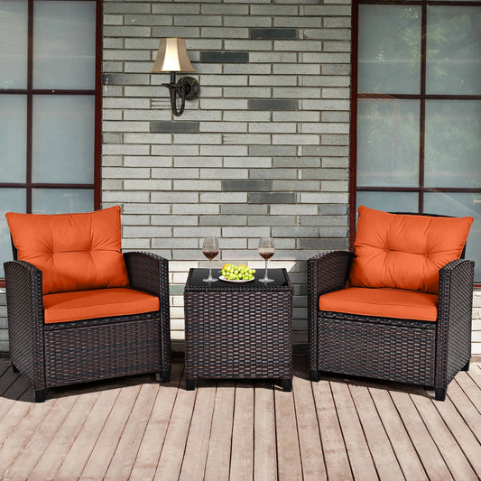 3-Piece Orange Rattan Patio Set