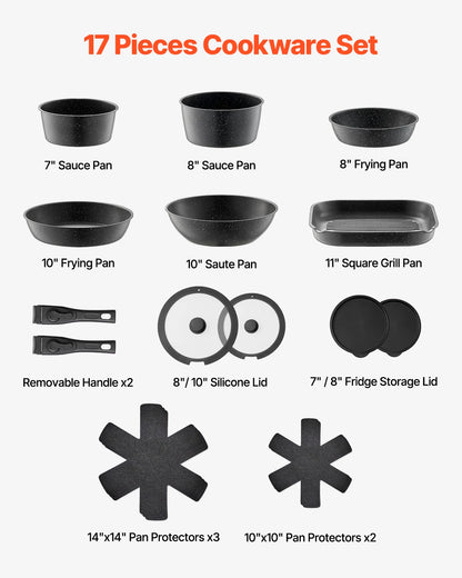 17-Piece Granite Nonstick Cookware Set