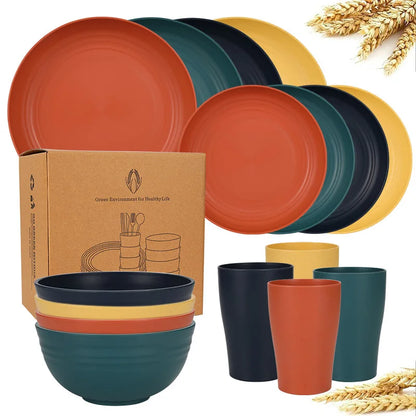 16-Piece Wheat Straw Dinnerware Set