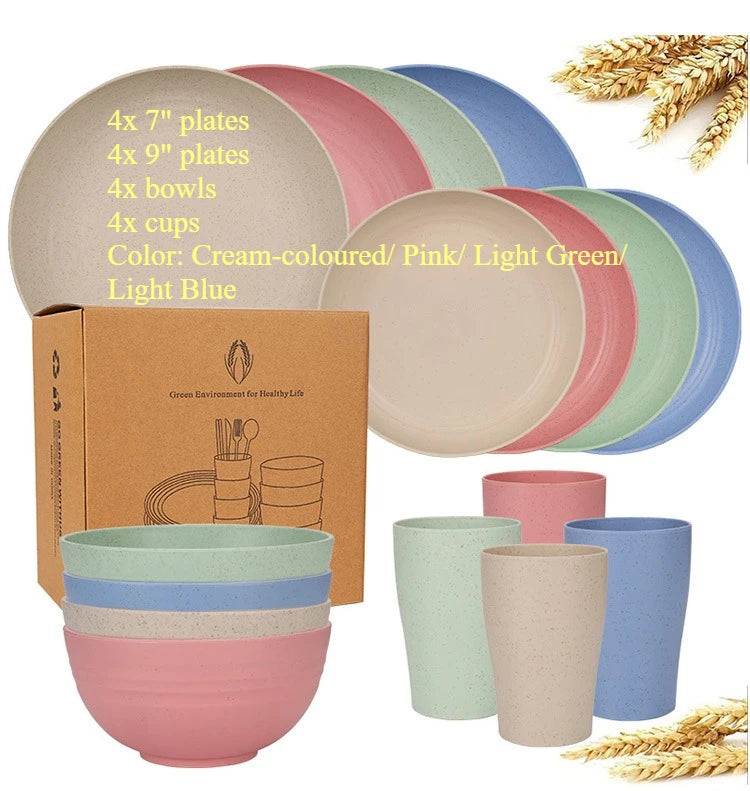 16-Piece Wheat Straw Dinnerware Set