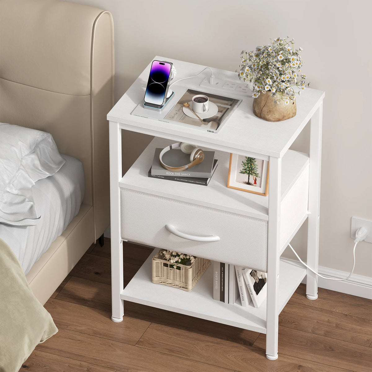 LED Nightstand with Charging Station