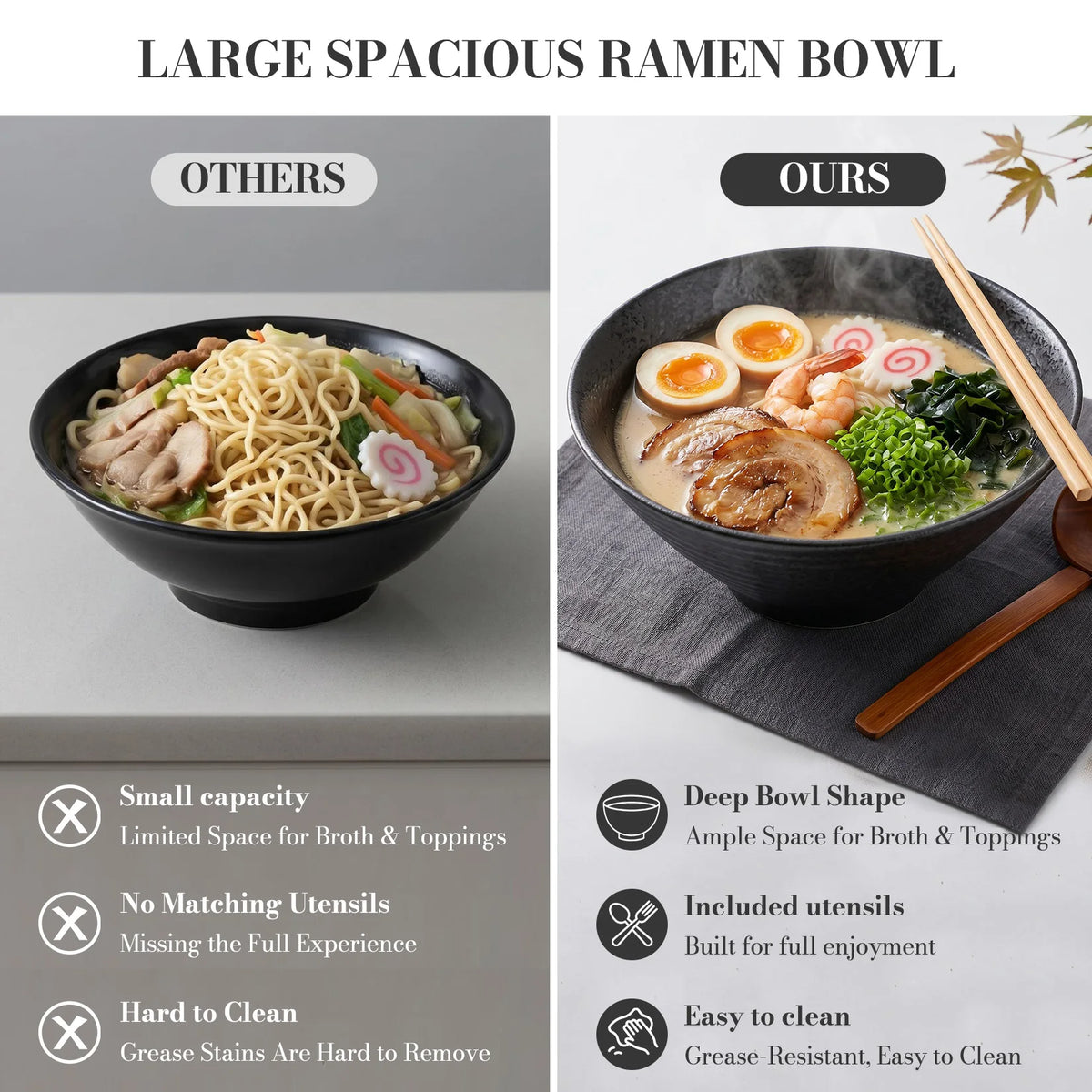 2-Piece 9-Inch Ceramic Ramen Bowl Set