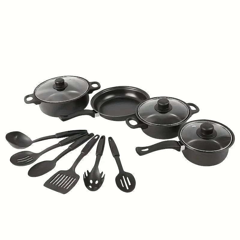 Juego de cocina antiadherente negro de 13 piezas