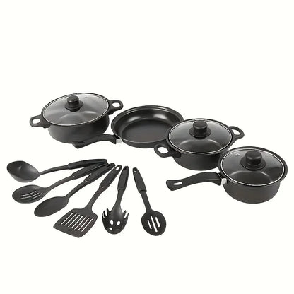 Juego de cocina antiadherente negro de 13 piezas