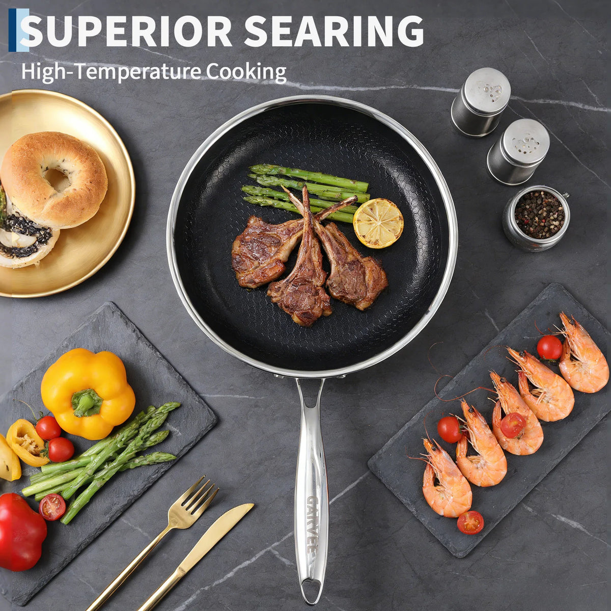 6-Piece Stainless Steel Frying Pan and Lid Set